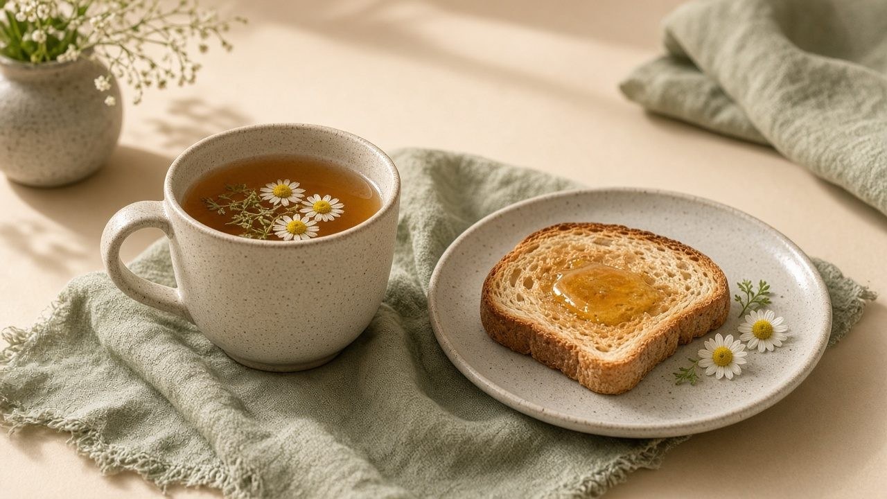 A warm evening cup of tea on a quiet table